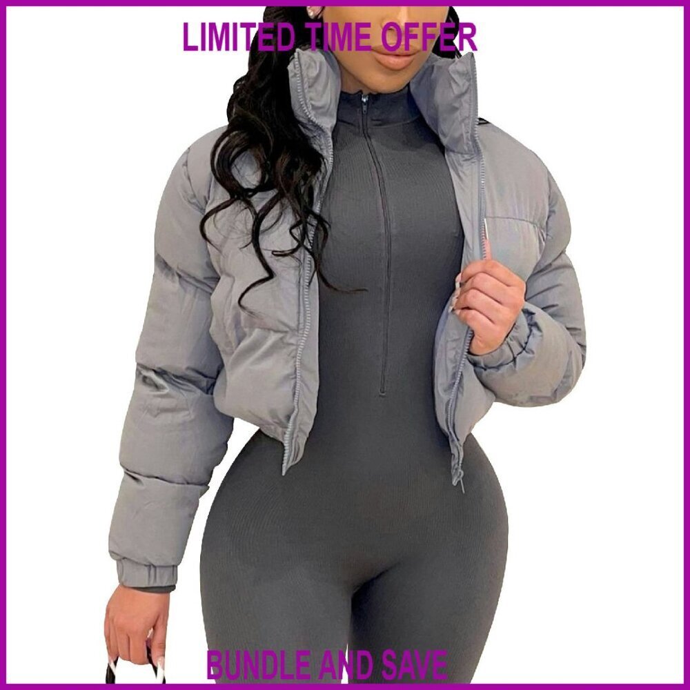 Women's Cropped Puffer Jacket Quilted Winter Coat Warm Padding Short